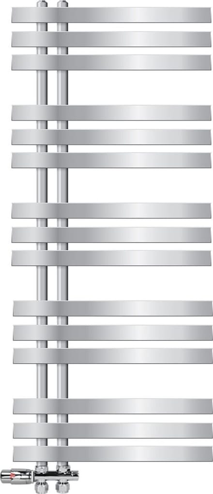 LuxeBath badkamerradiator Ijzer EM 500x1200 mm chroom middenaansluiting met aansluitset thermostaat doorgang vloer, designradiator badkamerkachel handdoekwarmer handdoekdroger