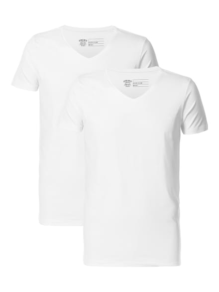 Petrol Industries Heren T-Shirts 2-Pack - V-Hals - Katoen - Regular Fit - Basic Tshirt Set Korte Mouwen - Ondershirt - Multipack van 2 stuks - Wit - Maat L