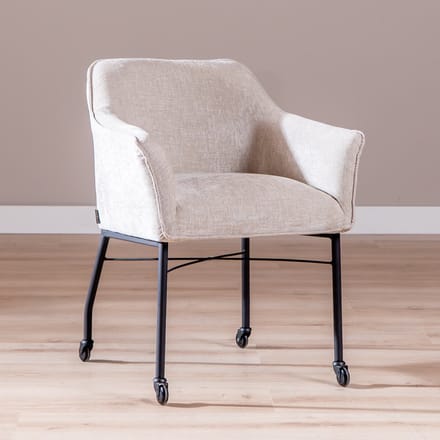 Bronx71® Eetkamerstoel met wieltjes Enzo chenille sand - stoel