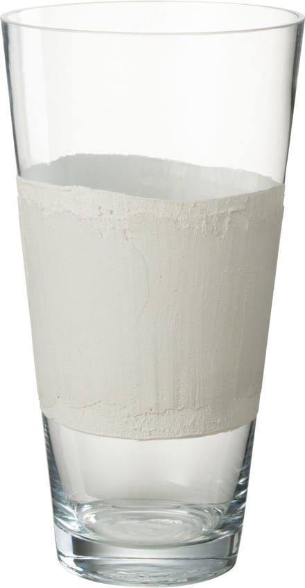 J-Line vaas Delph - glas - transparant/wit - small - 35 cm hoog