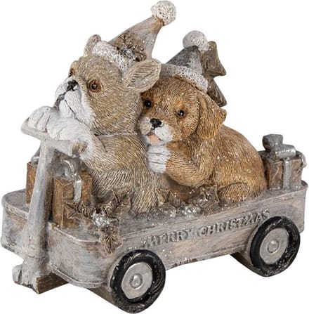Clayre & Eef Beeld Hond 10x6x9 cm Grijs Beige Polyresin