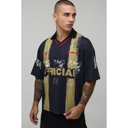 Oversized Boxy Officieel Gestreept Sporttop | Black | Size Medium