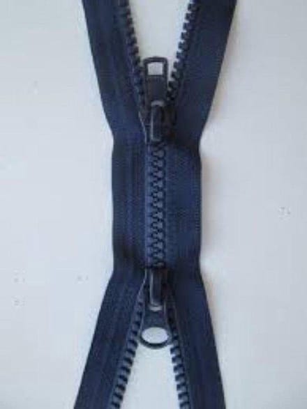 YKK DUBBEL DEELBARE RITS, MARINE BLAUW, 1 METER, BLOKTANDJES, PER STUK.