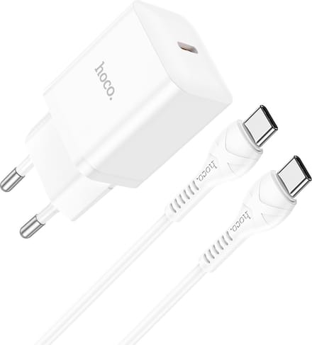 Hoco Oplader Geschikt voor Samsung Galaxy A25 & A24 4G - Type C Kabel (1 Meter) & Stekker (N27) - USB C Snel Lader 20W - Wit