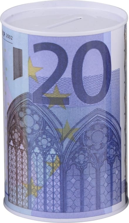 Spaarpot 20 euro - metaal/blik - biljet - 8 x 11 cm - munten - sparen