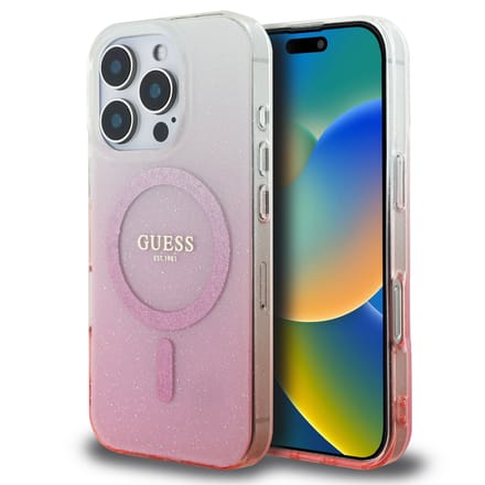 Guess geschikt voor MagSafe IML Glitter Gradient Case geschikt voor iPhone 16 Pro - Pink