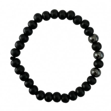 Armband - natuursteen - hout - zwart - 3 Hematite stenen - 8 mm 21 cm
