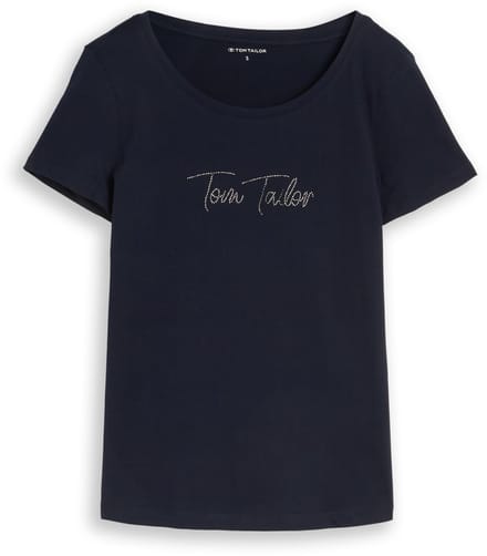 Tom Tailor - T-shirt met glitterlogo - Maat M - sky captain blue