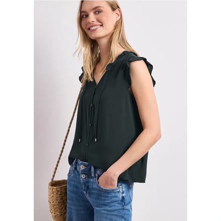 Blousetop met gespleten hals en ruches