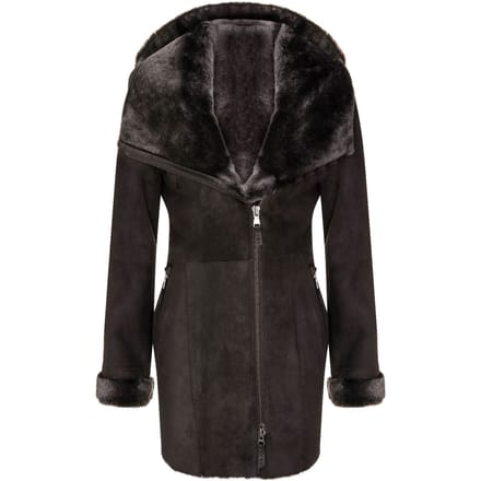 Dames merino schapenvacht jas met capuchon-antiek