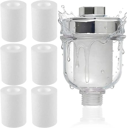 Effectieve douchefilter met 6 vervangbare elementen, inline kalkfilter voor schoon water en bescherming tegen verontreinigingen