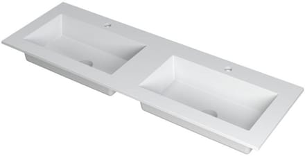 INK Kraft Wastafel Dubbele Bak met 2 Kraangaten - 1400x450x10 mm - Mat Wit