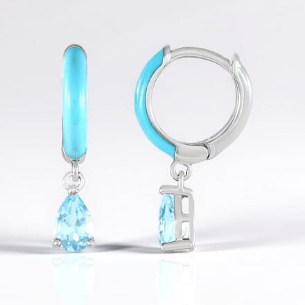 Cavill - Luxe Oorbellen 925 Sterling Zilver Geplatineerd - Hemelblauwe Braziliaanse Topaas 0,89 ct - Peervormig Geslepen - Oorbellen Dames