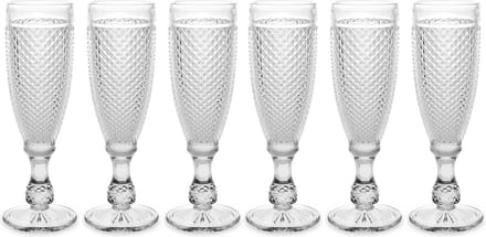 Vivalto Prosecco/champagneglazen - glas - set 12x stuks - 185 ml - Luxe Diamonds relief glas