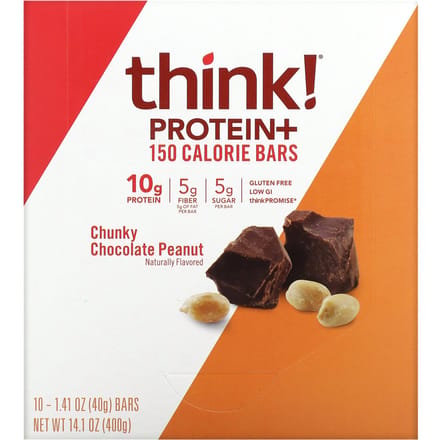 Denken!, Eiwit- en vezelrepen, Stukjes Chocolade Pinda's, 10 Repen, 40 g (40 gr) Elk