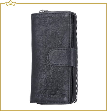ATTREZZO® Portemonnee Dames - Zwart - Groot model - 100% Leer