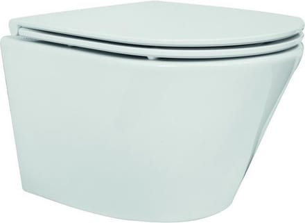 Wiesbaden Vesta junior wandcloset rimless verkort met Flatline toiletzitting softclose en quick release glans wit