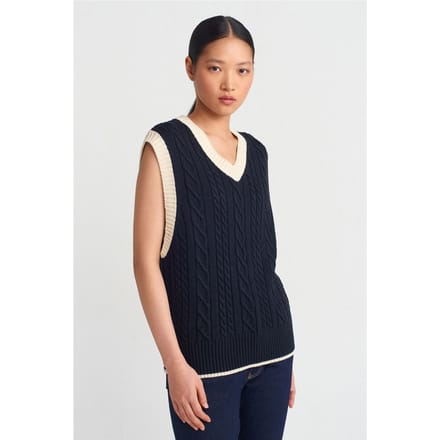 Dames Kabelgebreide V-hals Trui Vest