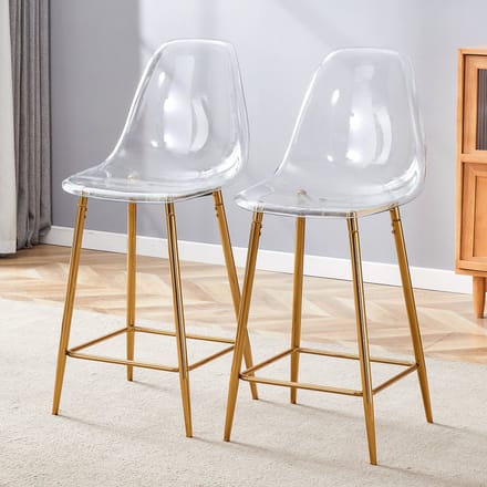 REDOM Barkrukken Set Van 2 - Transparante Zitting - Modern - Kunststof En Metaal - Goud