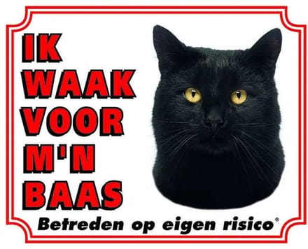 Katten Waakbord - Ik waak voor mijn baas Zwart