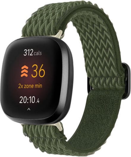 Strap-it Smartwatch bandje - Elastisch nylon bandje geschikt voor Fitbit Versa 3 / Versa 4 / Fitbit Sense / Sense 2 - groen