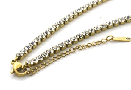 Ketting met steentjes - RVS - Lengte 39-44 cm - Goudkleurig - Wit