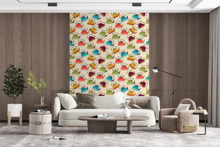 Behang - Fotobehang Design - Retro - Theepot - Kleuren - Breedte 195 cm x hoogte 260 cm