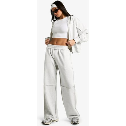 boohoo Dames Jogger met blootgelegde naad en wijde pijpen | Ash Grey | Maat: Large