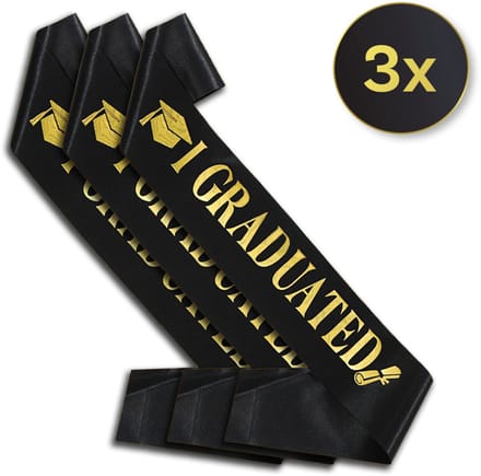 LUQ - Graduation Sjerp – Zwart met Gouden Tekst - 3 Stuks – Accessoire Geslaagd, Afstuderen & Graduation