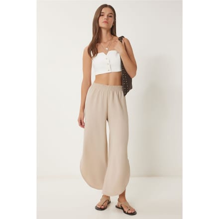 Wijde Pijp Textuur Pull-On Broek