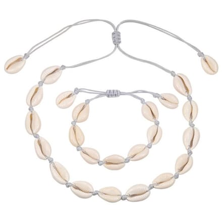 Fako Bijoux - Schelpjes Ketting & Armband - Choker - Schelpen Set - Grijs