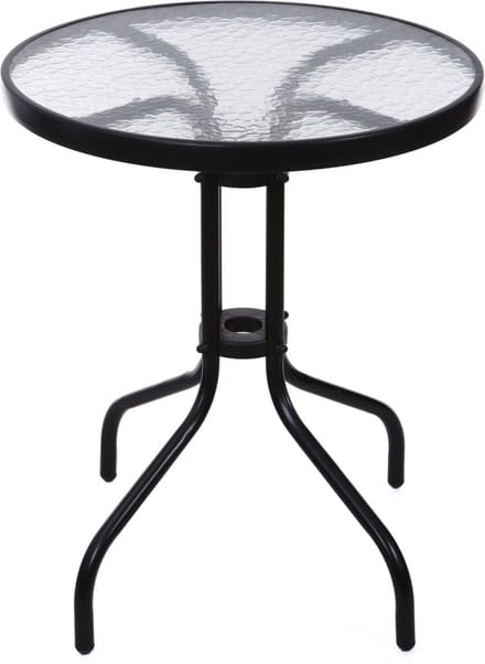 Tuintafel rond - 60cm - gehard glas, staal - zwart