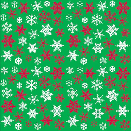 Kerstcadeaupapier met rode en groene sneeuwvlokken, 1,5 m