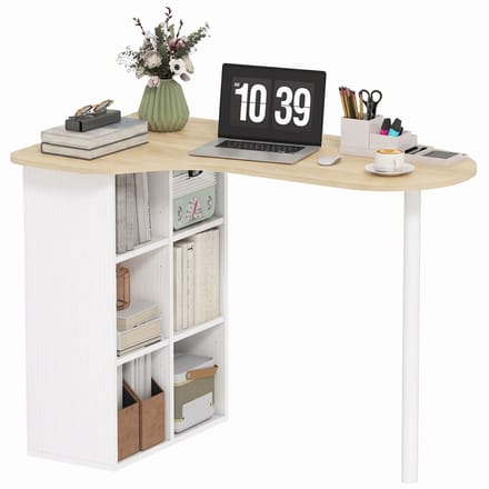 Computertafel 100x59 cm - Eiken Bureau met 6 Verstelbare Planken - Asymmetrisch Hoekdesign - MDF en Stalen Frame - Thuiskantoor