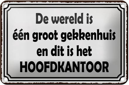 Blechschild Spruch 18x12cm De wereld is één groot gekkenhuis Dekoration