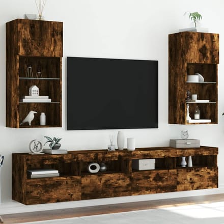vidaXL - Tv-meubels - met - LED-verlichting - 2 - st - 40,5x30x90 - cm - gerookt - eiken