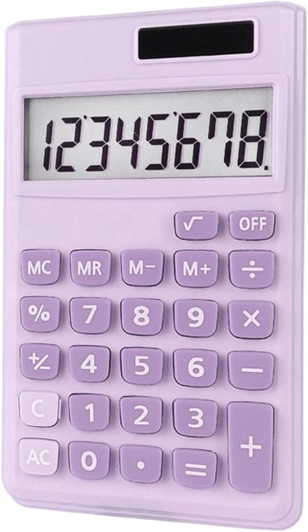 Basis Rekenmachine - Zakrekenmachine Student - Snel Cijferen - 8 Cijfer LCD - Compact Formaat - Paars