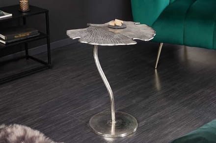 Decoratieve bijzettafel GINKGO LEAF 45cm zilver handgemaakt metaal - 41790