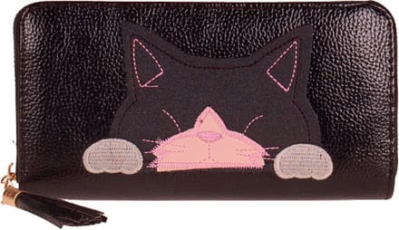 Zwarte portemonnee poesje - 20x11cm