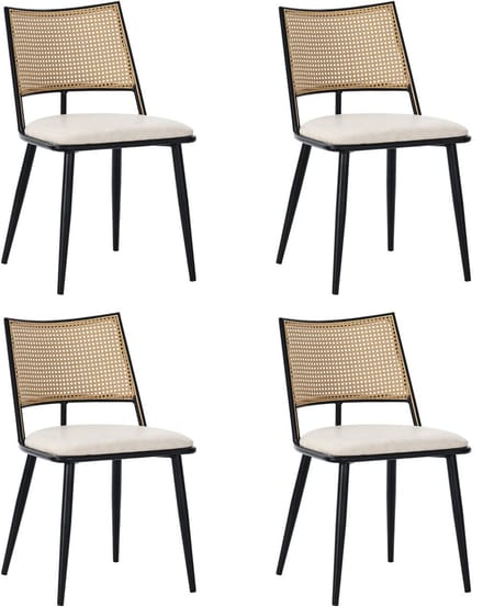 PU eetkamerstoelen - set van 4 - rotan rugleuning - woonkamer - slaapkamerstoel - zwart