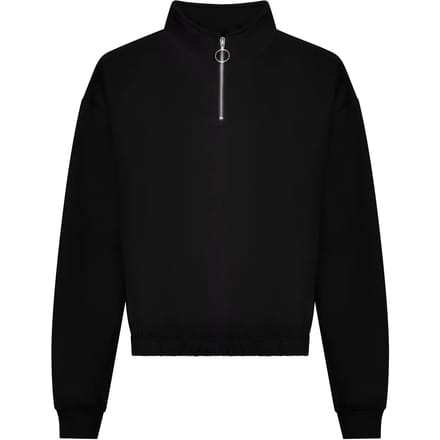 Vegan Women´s Cropped 1/4 Zip Sweater Deep Black - M