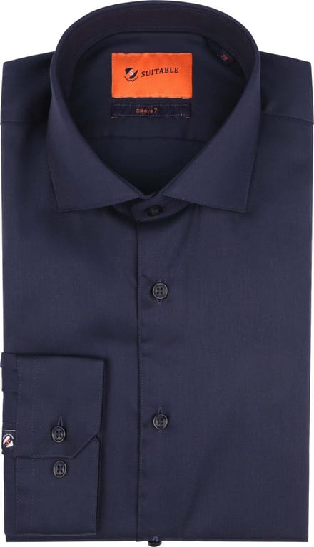 Suitable Overhemd Extra Lange Mouwen Twill Donkerblauw (navy) - Maat 44 - Heren - Overhemden Formeel