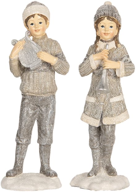 Clayre & Eef Decoratie Beeld Kinderen 8x7x22 cm Grijs Kunststof
