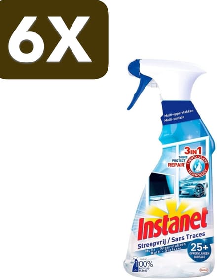 6 x Instanet - Schoonmaakspray - Streepvrij - 3 in 1 - Multi-Oppervlakken - 725 ml - 1 stuk