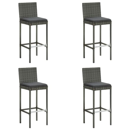 vidaXL - Tuinbarkrukken - met - kussens - 4 - st - poly - rattan - grijs