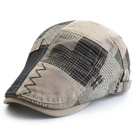 Grijze pet heren dames geruit patroon verstelbare flat cap casual muts met klep retro stijl patchwork design