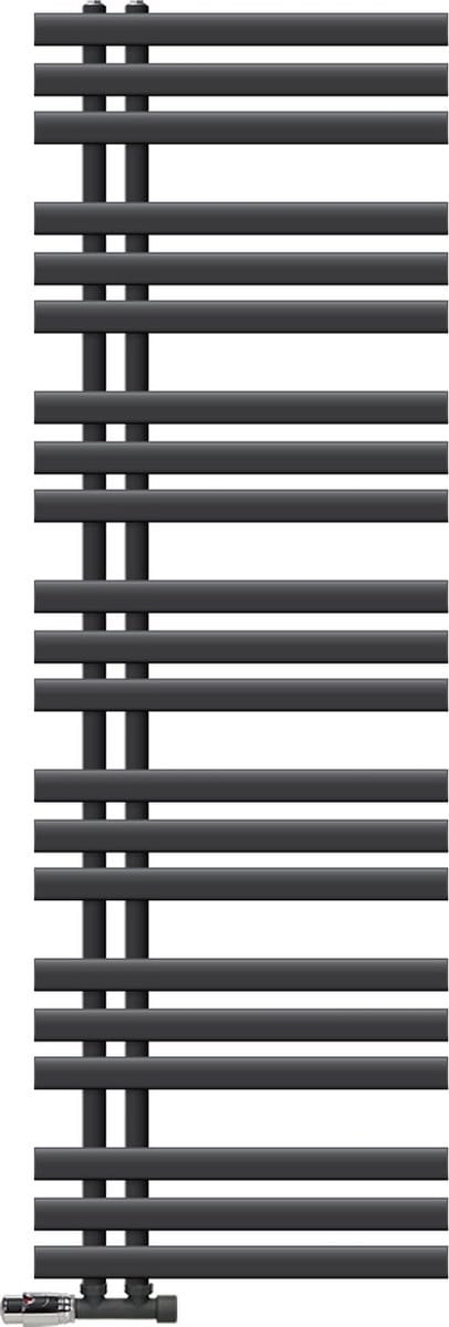 LuxeBath badkamer radiator Ijzer EM 500x1600 mm antraciet middenaansluiting met aansluitset en thermostaat hoekwand, design radiator badkamer verwarming handdoekwarmer handdoekdroger handdoekradiator