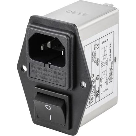 TRU COMPONENTS TC-10101460 Netfilter Met IEC-connector, Met schakelaar, Met 2 zekeringen 250 V/AC 6 A 0.8 mH 1 stuk(s)