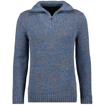Ragman Trui Troyer Zip Cotton Knit Pullover Elbow Patches Blauw-Grijs / male