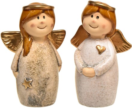 Decoratieve engelfiguren - Crème en wit met gouden accenten, 13 cm - H